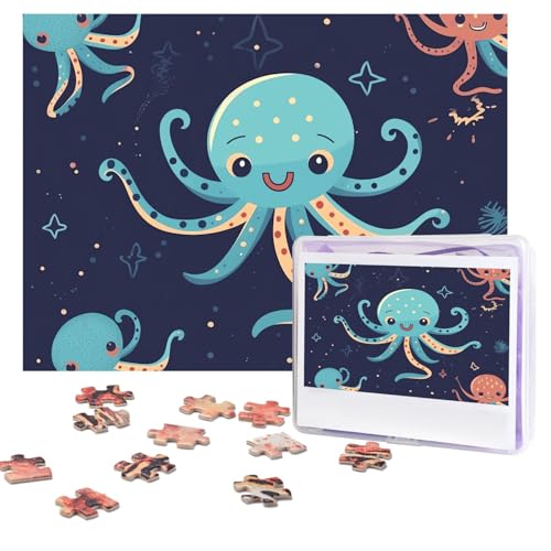 Cartoon-Oktopus-Puzzle, 500 Teile, personalisiertes Puzzle mit Aufbewahrungstasche, Foto-Puzzle für Erwachsene, anspruchsvolles Bilderpuzzle für Männer und Frauen, Heimdekoration (52 x 38 cm) von COWMGHLDFL