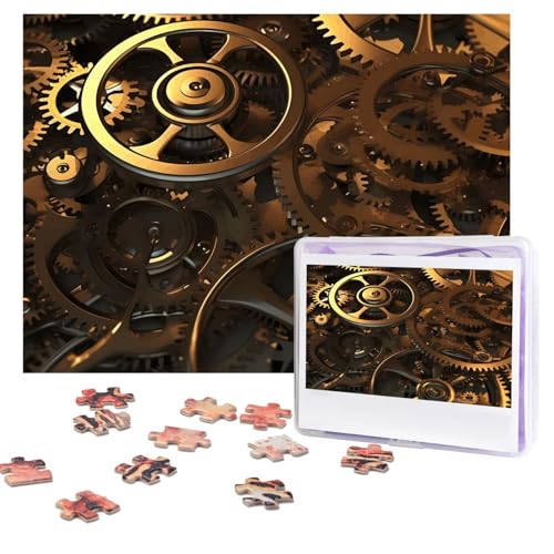 Coole Steampunk-Zahnräder-Puzzles, 500 Teile, personalisiertes Puzzle mit Aufbewahrungstasche, Foto-Puzzle für Erwachsene, anspruchsvolles Bilderpuzzle für Männer und Frauen, Heimdekoration (52 x 38 von COWMGHLDFL