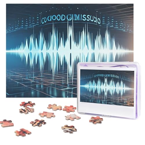 Cooles Musik-Schallwellen-Puzzle, 500 Teile, personalisiertes Puzzle mit Aufbewahrungstasche, Foto-Puzzle für Erwachsene, anspruchsvolles Bilderpuzzle für Männer und Frauen, Heimdekoration (52 x 38 cm von COWMGHLDFL