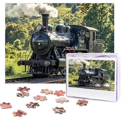 Dampfzug-Puzzle, 500 Teile, personalisiertes Puzzle mit Aufbewahrungstasche, Foto-Puzzle für Erwachsene, anspruchsvolles Bilderpuzzle für Männer und Frauen, Heimdekoration (52 x 38 cm) von COWMGHLDFL