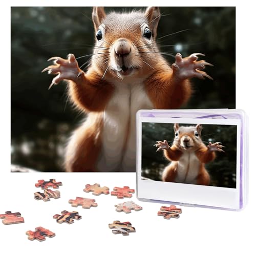 Eichhörnchen, lustiges Tierpuzzle, 500 Teile, personalisiertes Puzzle mit Aufbewahrungstasche, Foto-Puzzle für Erwachsene, anspruchsvolles Bilderpuzzle für Männer und Frauen, Heimdekoration (52 x 38 von COWMGHLDFL