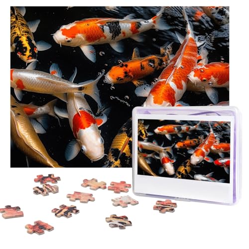 Fancy Koi Karpfen Fische, Puzzle, 500 Teile, personalisiertes Puzzle mit Aufbewahrungstasche, Foto-Puzzle für Erwachsene, herausforderndes Bilderpuzzle für Männer und Frauen, Heimdekoration (52 x 38 von COWMGHLDFL
