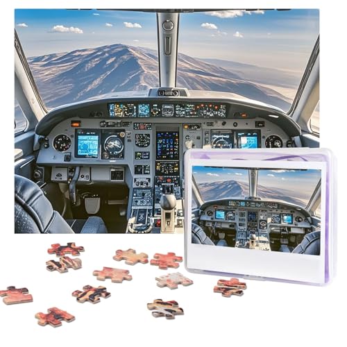 Flugzeug-Cockpit-Puzzle, 500 Teile, personalisiertes Puzzle mit Aufbewahrungstasche, Foto-Puzzle für Erwachsene, anspruchsvolles Bilderpuzzle für Männer und Frauen, Heimdekoration (52 x 38 cm) von COWMGHLDFL