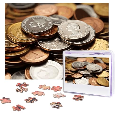 Geldmünzen-Puzzle, 500 Teile, personalisiertes Puzzle mit Aufbewahrungstasche, Foto-Puzzle für Erwachsene, anspruchsvolles Bilderpuzzle für Männer und Frauen, Heimdekoration (52 x 38 cm) von COWMGHLDFL