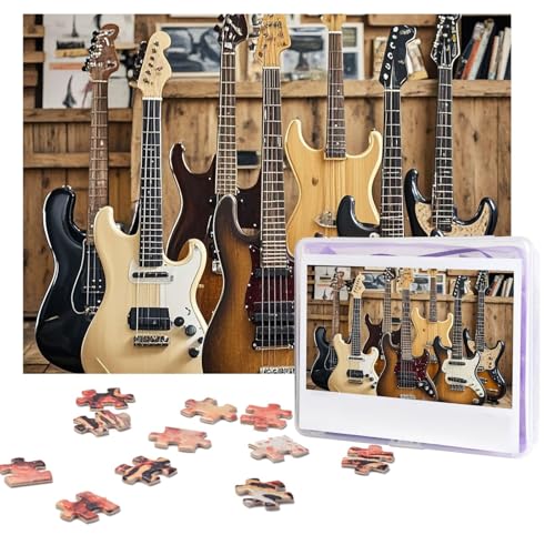 Gitarren-Bass-Musik-Puzzle, 500 Teile, personalisiertes Puzzle mit Aufbewahrungstasche, Foto-Puzzle für Erwachsene, anspruchsvolles Bilderpuzzle für Männer und Frauen, Heimdekoration (52 x 38 cm) von COWMGHLDFL
