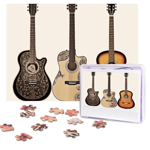 Gitarren-Puzzle, 500 Teile, personalisiertes Puzzle mit Aufbewahrungstasche, Foto-Puzzle für Erwachsene, anspruchsvolles Bilderpuzzle für Männer und Frauen, Heimdekoration (52 x 38 cm) von COWMGHLDFL