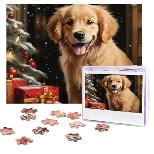 Golden Retriever Weihnachtspuzzle, 500 Teile, personalisiertes Puzzle mit Aufbewahrungstasche, Foto-Puzzle für Erwachsene, anspruchsvolles Bilderpuzzle für Männer und Frauen, Heimdekoration (52 x 38 von COWMGHLDFL