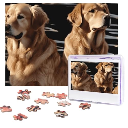 Golden Retrievers Puzzles, 500 Teile, personalisiertes Puzzle mit Aufbewahrungstasche, Foto-Puzzle für Erwachsene, anspruchsvolles Bilderpuzzle für Männer und Frauen, Heimdekoration (52 x 38 cm) von COWMGHLDFL