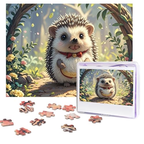 Hübsches Igel-Puzzle, 500 Teile, personalisiertes Puzzle mit Aufbewahrungstasche, Foto-Puzzle für Erwachsene, anspruchsvolles Bilderpuzzle für Männer und Frauen, Heimdekoration (52 x 38 cm) von COWMGHLDFL
