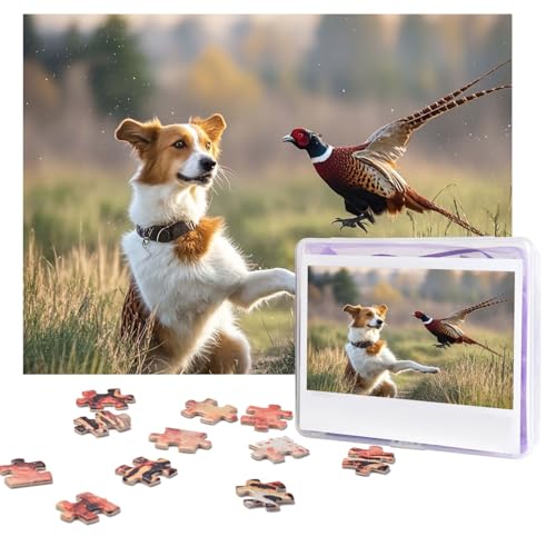 Hunde-Puzzle, Fasan-Puzzle, 500 Teile, personalisierbar, mit Aufbewahrungstasche, Foto-Puzzle für Erwachsene, anspruchsvolles Bilderpuzzle für Männer und Frauen, Heimdekoration (52 x 38 cm) von COWMGHLDFL