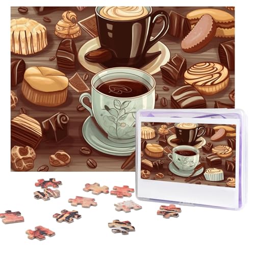Kaffee- und Süßigkeiten-Puzzle, 500 Teile, personalisiertes Puzzle mit Aufbewahrungstasche, Foto-Puzzle für Erwachsene, anspruchsvolles Bilderpuzzle für Männer und Frauen, Heimdekoration (52 x 38 cm) von COWMGHLDFL