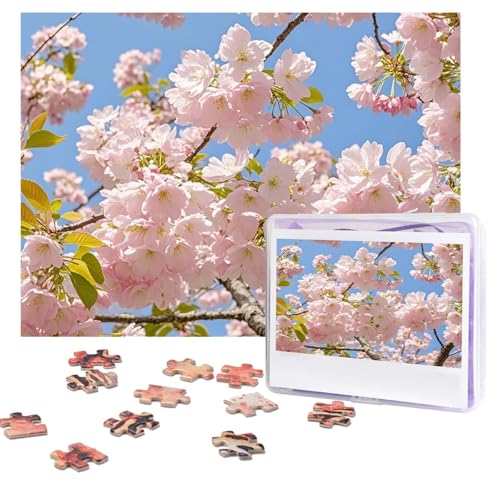 Kirschblüten-Puzzle, 500 Teile, personalisiertes Puzzle mit Aufbewahrungstasche, Foto-Puzzle für Erwachsene, anspruchsvolles Bilderpuzzle für Männer und Frauen, Heimdekoration (52 x 38 cm) von COWMGHLDFL