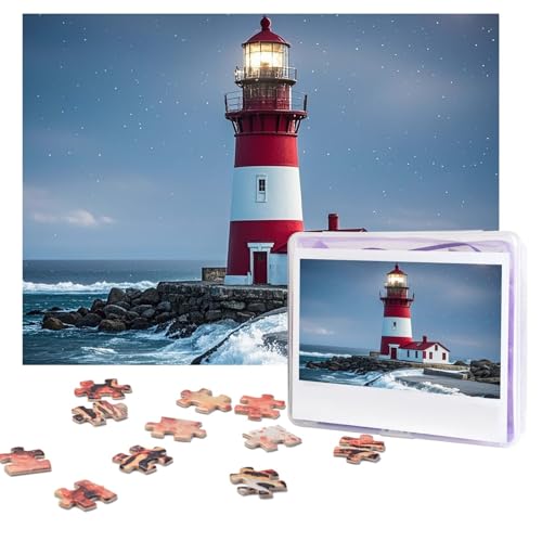 Leuchtturm-Ozean-Puzzle, 500 Teile, personalisiertes Puzzle mit Aufbewahrungstasche, Foto-Puzzle für Erwachsene, anspruchsvolles Bilderpuzzle für Männer und Frauen, Heimdekoration (52 x 38 cm) von COWMGHLDFL