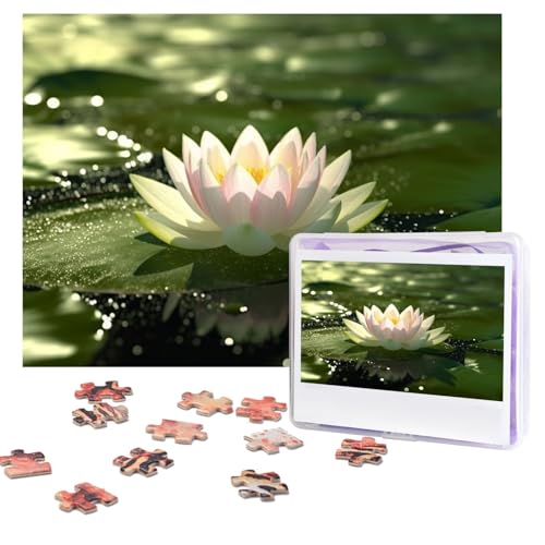 Lotus on water Puzzles, 500 Teile, personalisiertes Puzzle mit Aufbewahrungstasche, Foto-Puzzle für Erwachsene, anspruchsvolles Bilderpuzzle für Männer und Frauen, Heimdekoration (52 x 38 cm) von COWMGHLDFL
