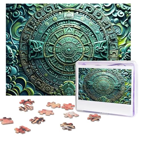 Maya-Kalender-Puzzle, 500 Teile, personalisiertes Puzzle mit Aufbewahrungstasche, Foto-Puzzle für Erwachsene, anspruchsvolles Bilderpuzzle für Männer und Frauen, Heimdekoration (52 x 38 cm) von COWMGHLDFL