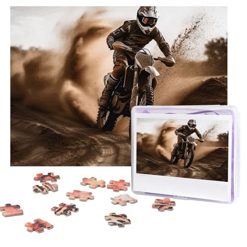 Motocross-Puzzle, 500 Teile, personalisiertes Puzzle mit Aufbewahrungstasche, Foto-Puzzle für Erwachsene, anspruchsvolles Bilderpuzzle für Männer und Frauen, Heimdekoration (52 x 38 cm) von COWMGHLDFL