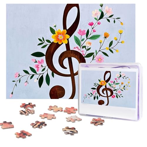 Musiknoten-Blumen-Puzzle, 500 Teile, personalisiertes Puzzle mit Aufbewahrungstasche, Foto-Puzzle für Erwachsene, anspruchsvolles Bilderpuzzle für Männer und Frauen, Heimdekoration (52 x 38 cm) von COWMGHLDFL