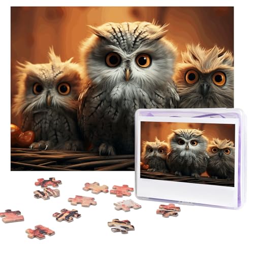 Niedliche Eule, Baby-Puzzle, 500 Teile, personalisiertes Puzzle mit Aufbewahrungstasche, Foto-Puzzle für Erwachsene, anspruchsvolles Bilderpuzzle für Männer und Frauen, Heimdekoration (52 x 38 cm) von COWMGHLDFL