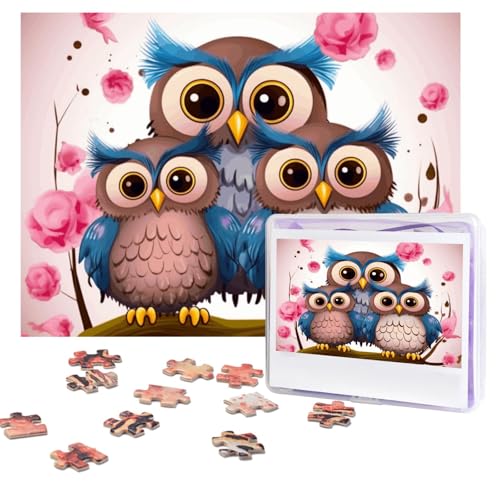 Niedliche Eulen-Puzzles, 500 Teile, personalisiertes Puzzle mit Aufbewahrungstasche, Foto-Puzzle für Erwachsene, anspruchsvolles Bilderpuzzle für Männer und Frauen, Heimdekoration (52 x 38 cm) von COWMGHLDFL