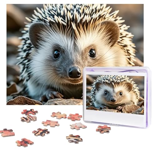 Niedliches Baby-Igel-Puzzle, 500 Teile, personalisiertes Puzzle mit Aufbewahrungstasche, Foto-Puzzle für Erwachsene, anspruchsvolles Bilderpuzzle für Männer und Frauen, Heimdekoration (52 x 38 cm) von COWMGHLDFL