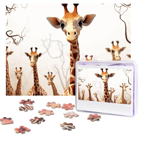 Niedliches Cartoon-Giraffen-Puzzle, 500 Teile, personalisiertes Puzzle mit Aufbewahrungstasche, Foto-Puzzle für Erwachsene, anspruchsvolles Bilderpuzzle für Männer und Frauen, Heimdekoration (52 x 38 von COWMGHLDFL