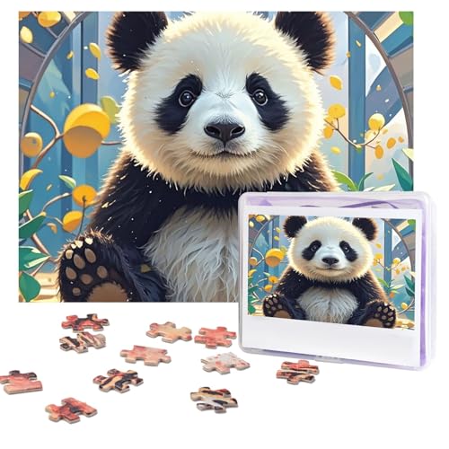 Niedliches Panda-Tierpuzzle, 500 Teile, personalisiertes Puzzle mit Aufbewahrungstasche, Foto-Puzzle für Erwachsene, herausforderndes Bilderpuzzle für Männer und Frauen, Heimdekoration (52 x 38 cm) von COWMGHLDFL