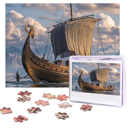 Old Viking Boat Puzzles 500 Teile, personalisiertes Puzzle mit Aufbewahrungstasche, Foto-Puzzle für Erwachsene, anspruchsvolles Bilderpuzzle für Männer und Frauen, Heimdekoration (52 x 38 cm) von COWMGHLDFL