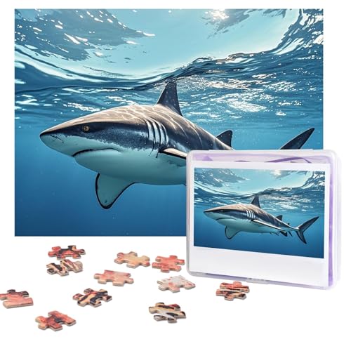 Ozean, Meerestier, Hai, Puzzle, 500 Teile, personalisiertes Puzzle mit Aufbewahrungstasche, Foto-Puzzle für Erwachsene, anspruchsvolles Bilderpuzzle für Männer und Frauen, Heimdekoration (52 x 38 cm) von COWMGHLDFL