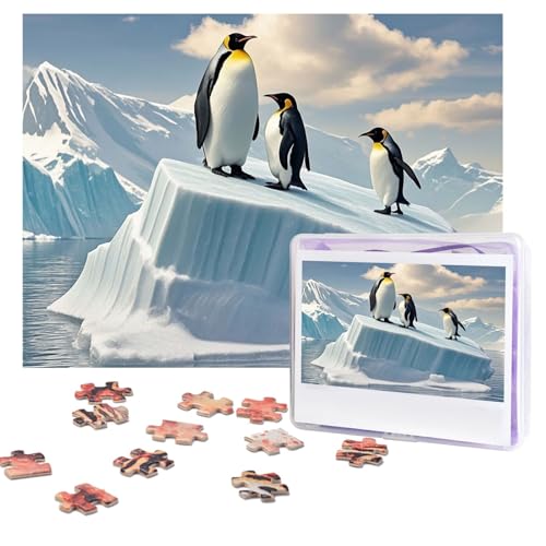 Pinguine auf dem Eisberg, 500 Teile, personalisiertes Puzzle mit Aufbewahrungstasche, Foto-Puzzle für Erwachsene, anspruchsvolles Bilderpuzzle für Männer und Frauen, Heimdekoration (52 x 38 cm) von COWMGHLDFL