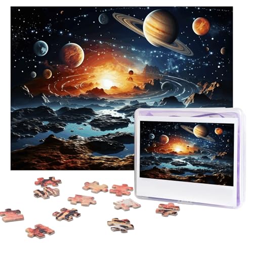 Planeten Sterne Puzzles 500 Teile, personalisiertes Puzzle mit Aufbewahrungstasche, Foto-Puzzle für Erwachsene, anspruchsvolles Bilderpuzzle für Männer und Frauen, Heimdekoration (52 x 38 cm) von COWMGHLDFL