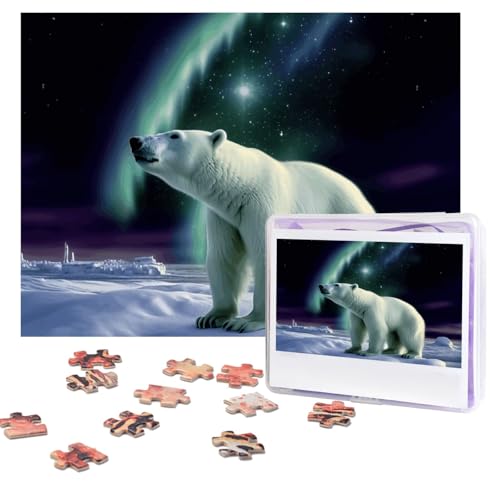 Polarbären-Puzzles mit Nordlichtern, personalisierbar, mit Aufbewahrungstasche, Foto-Puzzle für Erwachsene, anspruchsvolles Bilderpuzzle für Männer und Frauen, Heimdekoration (52 x 38 cm) von COWMGHLDFL