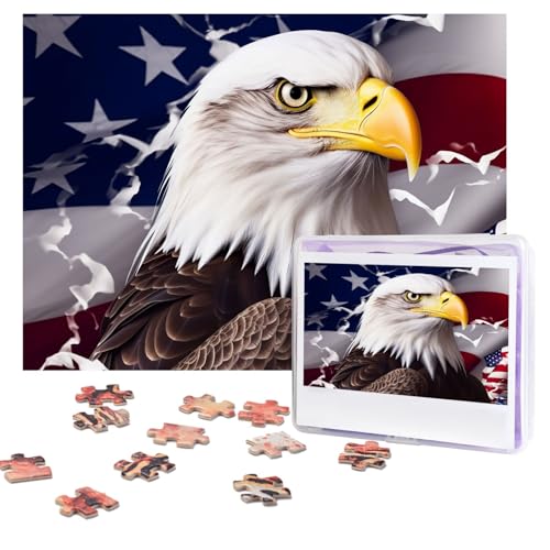 Puzzle mit Amerika-Flagge, Weißkopfseeadler, 500 Teile, personalisiertes Puzzle mit Aufbewahrungstasche, Foto-Puzzle für Erwachsene, anspruchsvolles Bilderpuzzle für Männer und Frauen, Heimdekoration von COWMGHLDFL