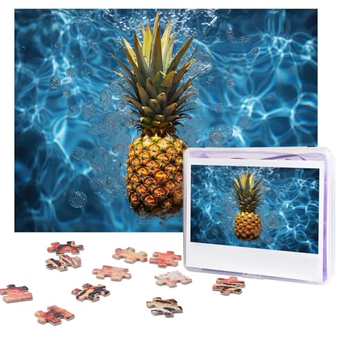 Puzzle mit Ananas im Pool, 500 Teile, personalisierbar, mit Aufbewahrungstasche, Foto-Puzzle für Erwachsene, anspruchsvolles Bilderpuzzle für Männer und Frauen, Heimdekoration (52 x 38 cm) von COWMGHLDFL