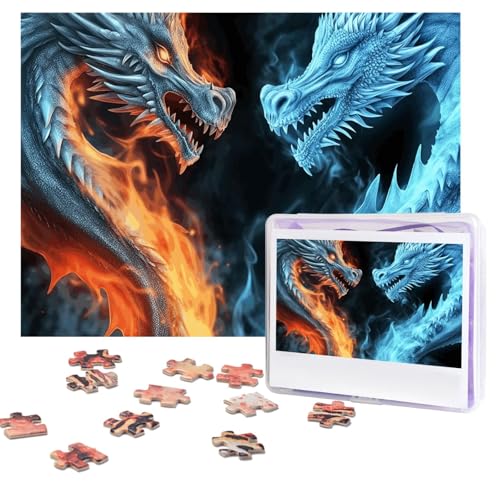 Puzzle mit Eis- und Feuerdrachen, 500 Teile, personalisiertes Puzzle mit Aufbewahrungstasche, Foto-Puzzle für Erwachsene, herausforderndes Bilder-Puzzle für Männer und Frauen, Heimdekoration (52 x 38 von COWMGHLDFL