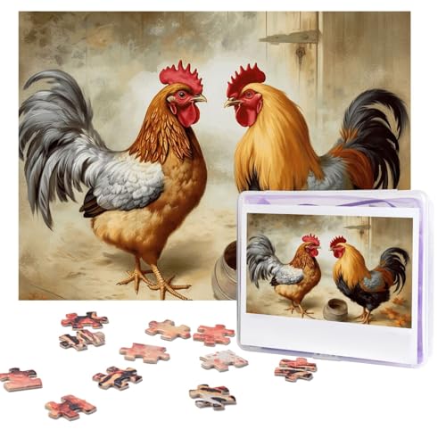 Puzzle mit Huhn und Hahn, 500 Teile, personalisierbar, mit Aufbewahrungstasche, Foto-Puzzle für Erwachsene, anspruchsvolles Bilderpuzzle für Männer und Frauen, Heimdekoration (52 x 38 cm) von COWMGHLDFL