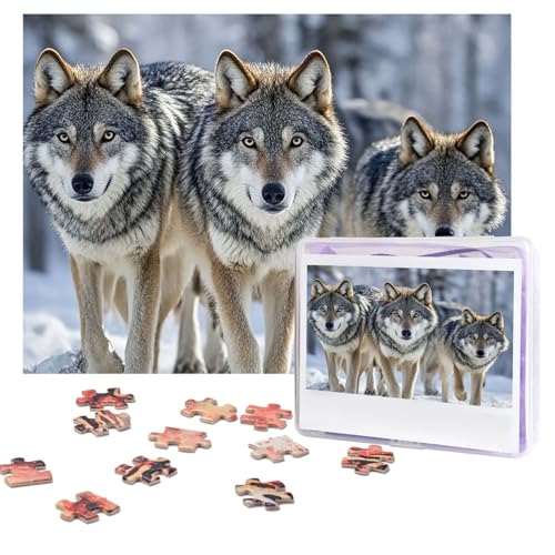 Puzzle mit Wölfen, 500 Teile, personalisierbar, mit Aufbewahrungstasche, Foto-Puzzle für Erwachsene, anspruchsvolles Bilderpuzzle für Männer und Frauen, Heimdekoration (52 x 38 cm) von COWMGHLDFL