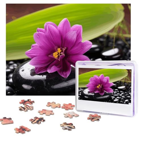 Puzzle mit lila Blume mit schwarzem Stein, 500 Teile, personalisiertes Puzzle mit Aufbewahrungstasche, Foto-Puzzle für Erwachsene, anspruchsvolles Bilderpuzzle für Männer und Frauen, Heimdekoration von COWMGHLDFL