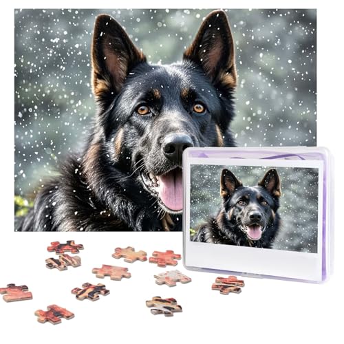 Puzzle mit schwarzem Schäferhund, 500 Teile, personalisiertes Puzzle mit Aufbewahrungstasche, Foto-Puzzle für Erwachsene, anspruchsvolles Bilderpuzzle für Männer und Frauen, Heimdekoration (52 x 38 cm von COWMGHLDFL