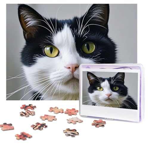 Puzzle mit schwarzen und weißen Katzen, 500 Teile, personalisierbar, mit Aufbewahrungstasche, Foto-Puzzle für Erwachsene, anspruchsvolles Bilderpuzzle für Männer und Frauen, Heimdekoration (52 x 38 cm von COWMGHLDFL