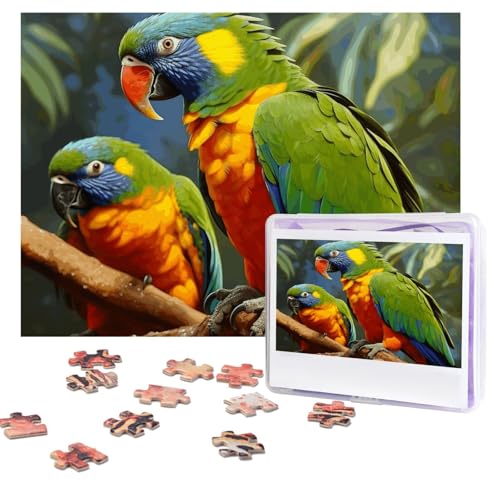 Puzzle zum Malen von Papageien, 500 Teile, personalisierbar, mit Aufbewahrungstasche, Foto-Puzzle für Erwachsene, anspruchsvolles Bilderpuzzle für Männer und Frauen, Heimdekoration (52 x 38 cm) von COWMGHLDFL
