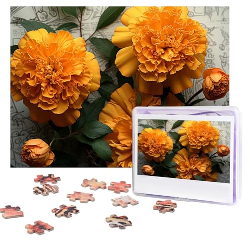 Ringelblumen-Puzzle, 500 Teile, personalisiertes Puzzle mit Aufbewahrungstasche, Foto-Puzzle für Erwachsene, anspruchsvolles Bilderpuzzle für Männer und Frauen, Heimdekoration (52 x 38 cm) von COWMGHLDFL