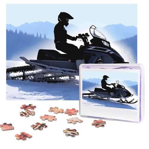 Schneemobil Puzzles, 500 Teile, personalisiertes Puzzle mit Aufbewahrungstasche, Foto-Puzzle für Erwachsene, anspruchsvolles Bilderpuzzle für Männer und Frauen, Heimdekoration (52 x 38 cm) von COWMGHLDFL