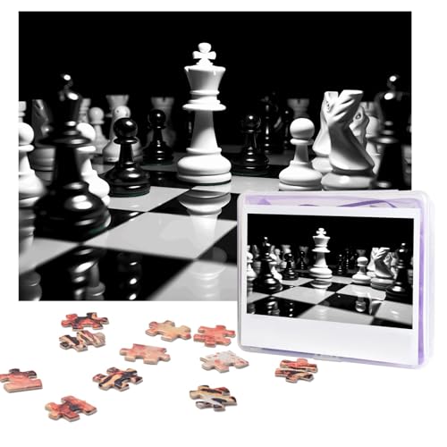 Schwarz-Weiß-Schach-Puzzle, 500 Teile, personalisiertes Puzzle mit Aufbewahrungstasche, Foto-Puzzle für Erwachsene, anspruchsvolles Bilderpuzzle für Männer und Frauen, Heimdekoration (52 x 38 cm) von COWMGHLDFL