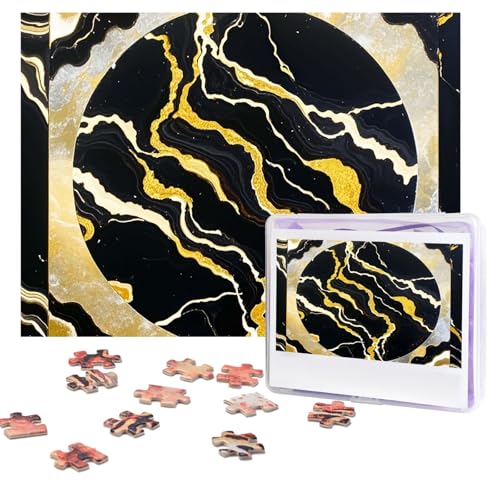 Schwarz-goldenes Marmor-Puzzle, 500 Teile, personalisiertes Puzzle mit Aufbewahrungstasche, Foto-Puzzle für Erwachsene, anspruchsvolles Bilderpuzzle für Männer und Frauen, Heimdekoration (52 x 38 cm) von COWMGHLDFL