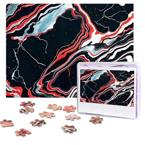 Schwarzes und rotes Marmor-Puzzle, 500 Teile, personalisiertes Puzzle mit Aufbewahrungstasche, Foto-Puzzle für Erwachsene, anspruchsvolles Bilderpuzzle für Männer und Frauen, Heimdekoration (52 x 38 von COWMGHLDFL