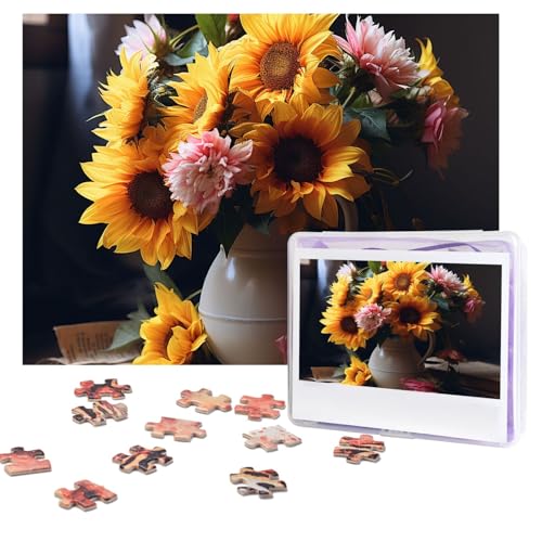 Sommerblumen-Arrangement-Puzzle, 500 Teile, personalisiertes Puzzle mit Aufbewahrungstasche, Foto-Puzzle für Erwachsene, anspruchsvolles Bilderpuzzle für Männer und Frauen, Heimdekoration (52 x 38 cm) von COWMGHLDFL