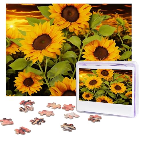 Sonnenblumen-Puzzle, 500 Teile, personalisiertes Puzzle mit Aufbewahrungstasche, Foto-Puzzle für Erwachsene, anspruchsvolles Bilderpuzzle für Männer und Frauen, Heimdekoration (52 x 38 cm) von COWMGHLDFL