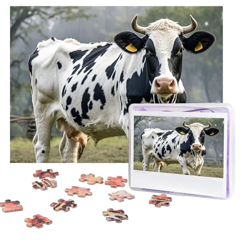 Spotted Kuh-Puzzle, 500 Teile, personalisiertes Puzzle mit Aufbewahrungstasche, Foto-Puzzle für Erwachsene, anspruchsvolles Bilderpuzzle für Männer und Frauen, Heimdekoration (52 x 38 cm) von COWMGHLDFL