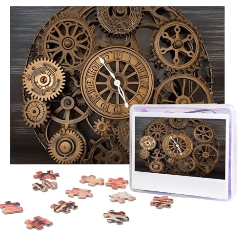 Steampunk Zahnrad-Uhr-Puzzle, 500 Teile, personalisiertes Puzzle mit Aufbewahrungstasche, Foto-Puzzle für Erwachsene, anspruchsvolles Bilderpuzzle für Männer und Frauen, Heimdekoration (52 x 38 cm) von COWMGHLDFL