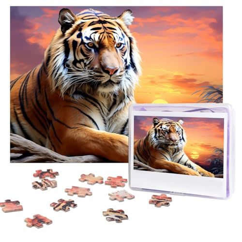 Tiger Buntes Sonnenuntergangspuzzle, 500 Teile, personalisiertes Puzzle mit Aufbewahrungstasche, Foto-Puzzle für Erwachsene, anspruchsvolles Bilderpuzzle für Männer und Frauen, Heimdekoration (52 x 38 Tiger Buntes Sonnenuntergangspuzzle, 500 Teile, personalisiertes Puzzle mit Aufbewahrungstasche, Foto-Puzzle für Erwachsene, anspruchsvolles Bilderpuzzle für Männer und Frauen, Heimdekoration (52 x 38 von COWMGHLDFL